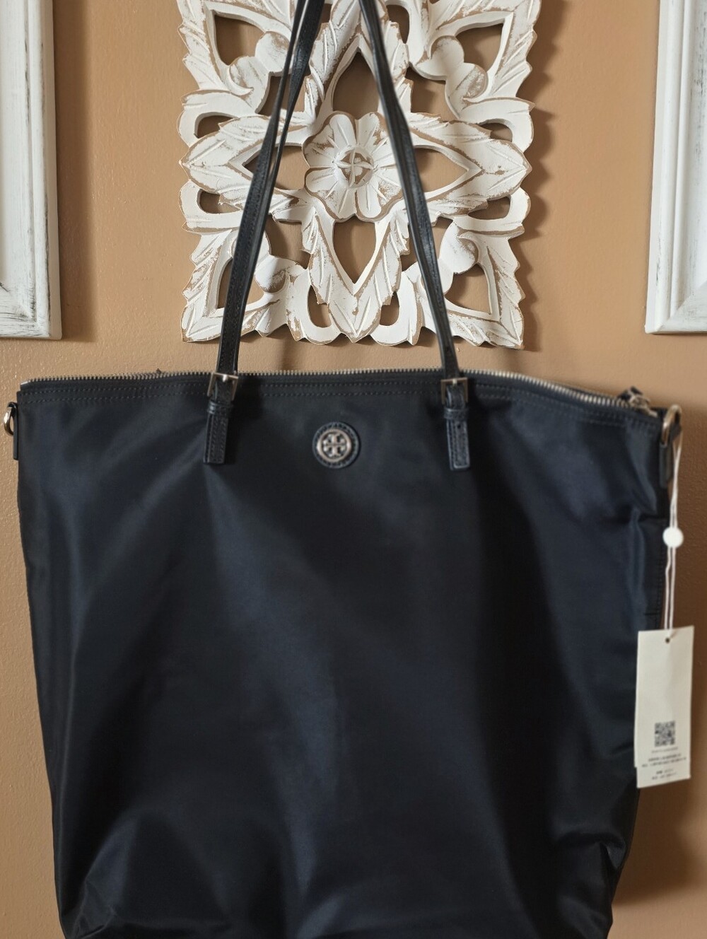 Tory Burch Black Nylon Tote with Logo Medallion